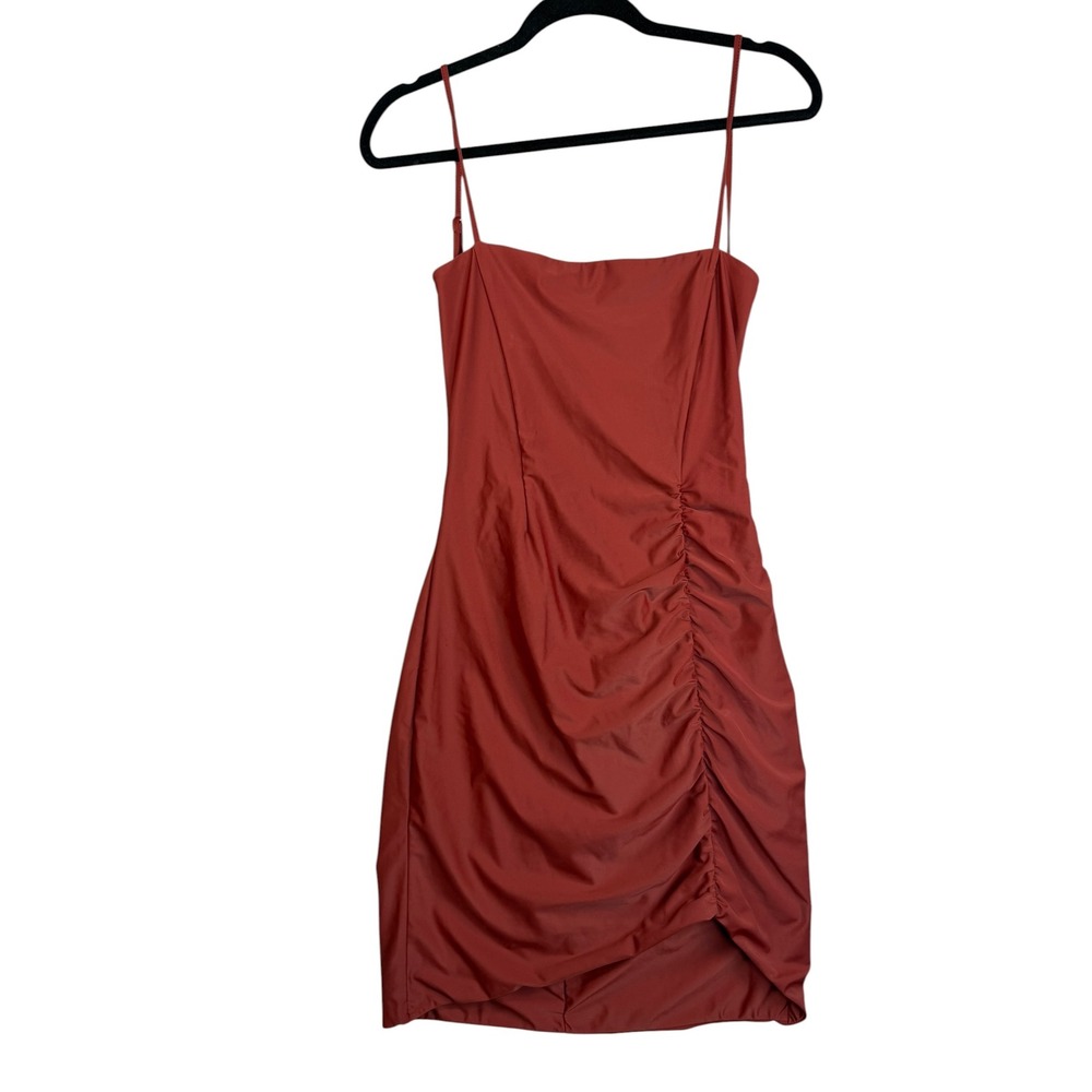 Tiger Mist Rust Red Ruched Open Back Mini Dress Womens Large Bodycon Strappy L